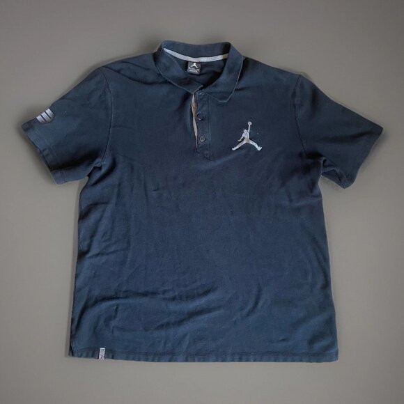 Vtg Jordan Polo Shirt Mens XXL Black Gray Embroidered Jumpman Nike Air Rugby Y2K - Picture 1 of 8